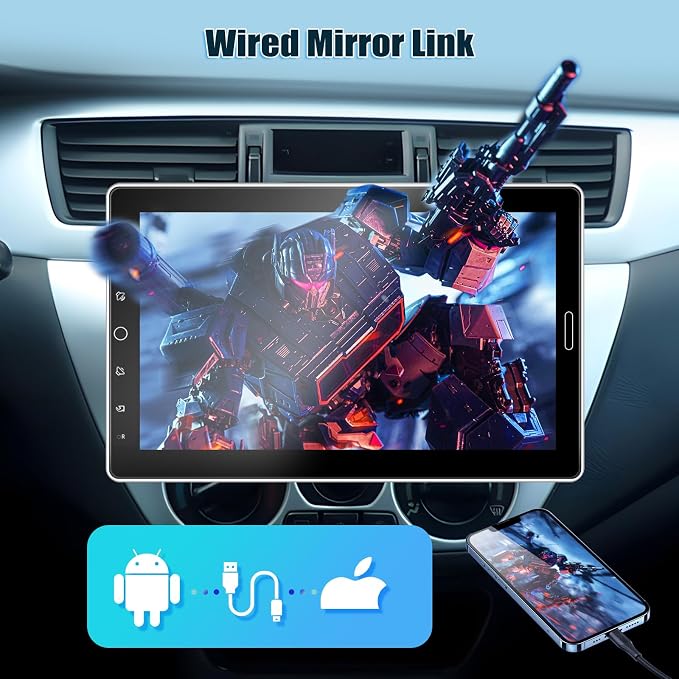 10.1 inch Single Din Car Stereo with Wireless Carplay 10 inch Touchscreen Radio Support FM Radio/YouTube Video/Car Play/Android Auto/Bluetooth/SWC + Backup Camera + Mic