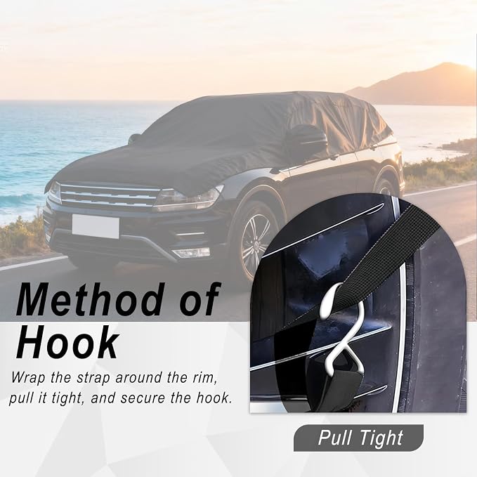 Half Car Cover Waterproof All Weather, Sunproof Windshield Cover for Ice and Snow Top with Reflective Straps, Front Rear Window Hail Protector for SUV (YL)