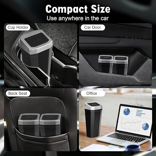 Car Trash Can with Lid - Mini Car Garbage Can Bin for Cup Holder - Silve Small Leakproof Vehicle Trash Bin for Back Seat, Cute Automotive Accessories Organizers and Storage for Door SUV Truck