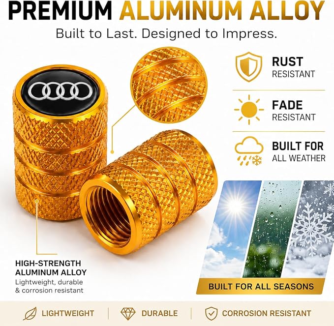 Car Tire Valve Stem Caps for Automobiles,Dust Caps Compatible with Audi A1 A3 RS3 A4 A5 A6 A7 RS7 A8 Q3 Q5 Q7 R8 S Series Car Tires，Alloy Leak-Proof Valve Cover