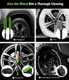 8PCS Ultimate Wheel and Tire Brush Kit | 2-Size 360° Bendable Rim Brushes, Boar Hair Detailing Brush, Tire Shine Applicators & Microfiber Towel | Complete Scratch-Free Cleaning & Shining Set
