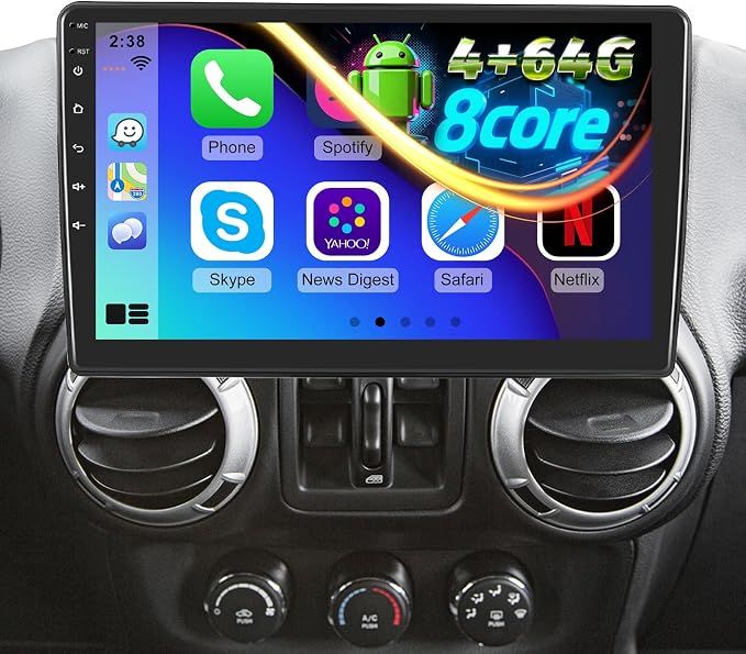 8 Core Car Radio Stereo for Jeep Wrangler JK 2007-2018 Compass Grand Cherokee Dodge Ram with Carplay/Android Auto Upgrade 4GB+64GB