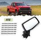 Right Passenger Side Mirror Compatible with 2019-2025 Chevy Silverado 1500 With Power Glass Manual Folding Temperature Sensor Turn signal Heated Blind Spot Black Replace#GM1321586(9Pins)