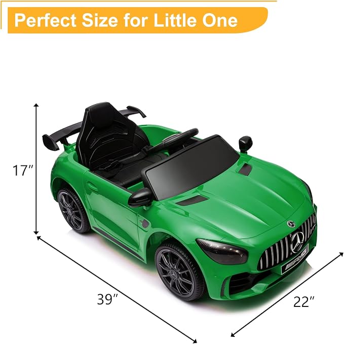 12V Ride on Car, Licensed Mercedes Benz AMG GTR Battery Powered Electric Vehicle, w/Parent Remote, Wider Seat, LED Lights, Openable Doors, MP3 Player, Smooth Start, 3 Speeds - Green