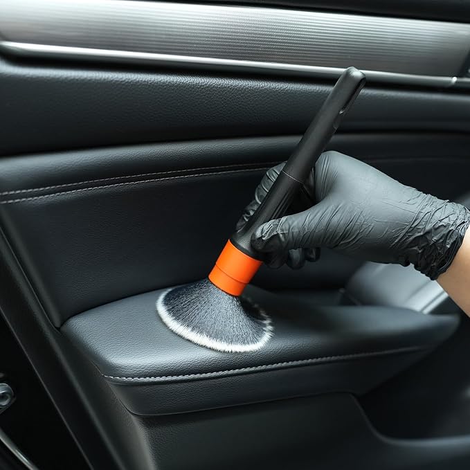 Car Drill Brush, Drill Brush Attachment 5Pcs Detachable Car Care Detailing Brush Set Soft No Scratch Boar Hair Detail Brush Car Care Detail Brush for Air Vent Automotive Interior Exterior -DF075
