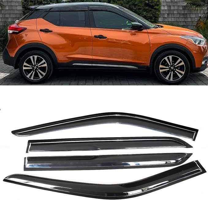 4PCS Window Visors Rain Guards Deflectors for Nissan Kicks 2018-2024 | Rain Guard Vent Visor | Smoke Tinted | No-Drill Installation | Reduce Wind Noise & Rain Protection | Weatherproof Car Accessories