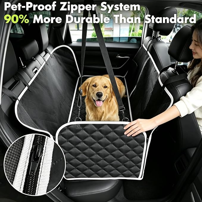 Dog Car Seat Cover for Back Seat, Non-Slip Backseat Cover for Dogs in Car, with Mesh Window Scratch Proof Waterproof Back Seat Protector for Trucks SUVs Most Cars (Black)
