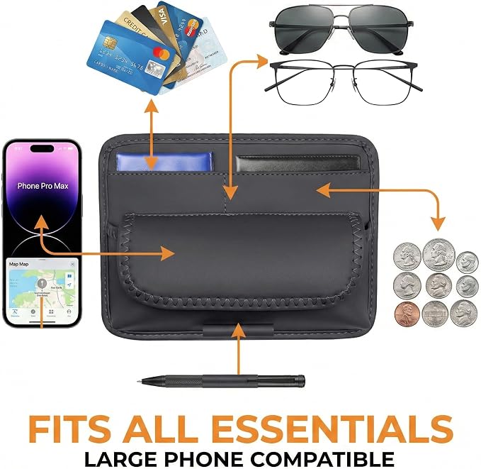 Car Visor Organizer – Sun Visor Storage Pouch Holder for Vehicle Truck SUV, PU Leather Auto Interior Accessories for Registration Document, Gas Card & Sunglasses, Universal Fit (Black)