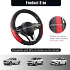 Leather Car Steering Wheel Cover, 15 Inch Anti-Slip Carbon Fiber Black Steering Wheel Cover, Universal Car Interior Accessories for Trucks Sedans SUVs (AD-Black & Red)