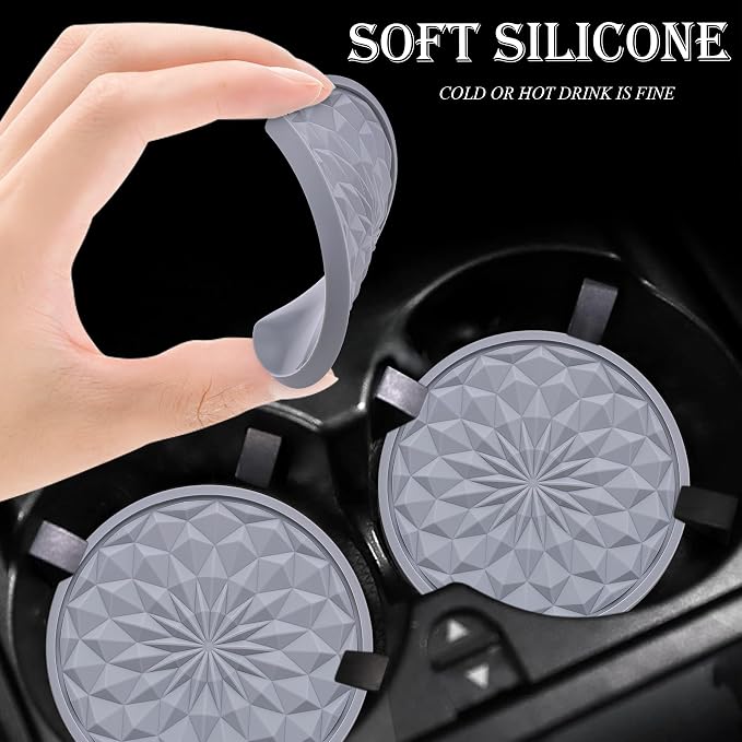 4 Pack Silicone Car Cup Holder Coaster – 2.75 Inch Non-Slip Drink Mat, Universal Fit for Most Vehicles – Cute & Functional Auto Accessories (Gray)