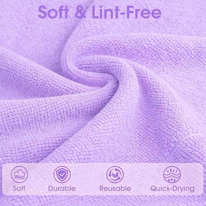 Microfiber Cleaning Cloth Roll - 100 Pack Tear Away Microfiber Paper Towels, Reusable, Washable, Scratch-Free, Kitchen Towels for Car, Home, Kitchen, Glass, Dishes (Light Purple)