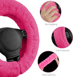 Steering Wheel Cover, Fluffy Car Wheel Covers for Women/Girls/Ladies，Soft Wool Fur Steering Wheel Protector, Universal 14 1/2 inches to 15 inches - HotPink
