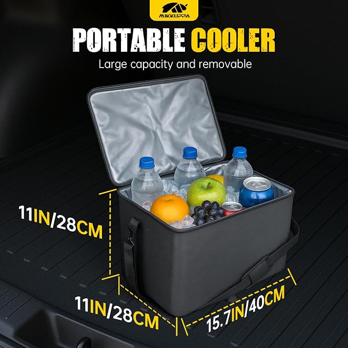 Car Trunk Organizer with Cooler - 95L Collapsible Trunk Organizer with Lid, Trunk Storage Organizers for SUV Truck Van with Adjustable Straps and Non Slip Bottom (Black, XX-Large with Cooler)