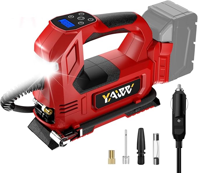 Cordless Tire Inflator Air Compressor Compatible with Milwaukee 18V Battery,160PSI Portable LED Light Handheld Pump with Digital Pressure Gauge Cars Motorcycles Bikes Balls(Battery Not Included)