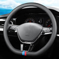 Tricolor Stripes D-Type Steering Wheel Cover, Cute Steering Wheel Cover for Women, 14.5-15 Inch Non-Slip Breathable Microfiber Car Steering Wheel Protector