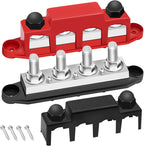 400A Bus Bar 12V Marine 5/16" Power Distribution Block Automotive Busbar Terminal Block,Battery Buss Bar (Pair, Red & Black) 4 x 5/16" Post 3 x #8 Screws Terminals