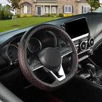 Flat Bottom Car Steering Wheel Cover for Nissan,D Shaped Steering Wheel Cover for Rogue,Altima,Kicks (Diamond Quilted-Black+Red-Standard Size)