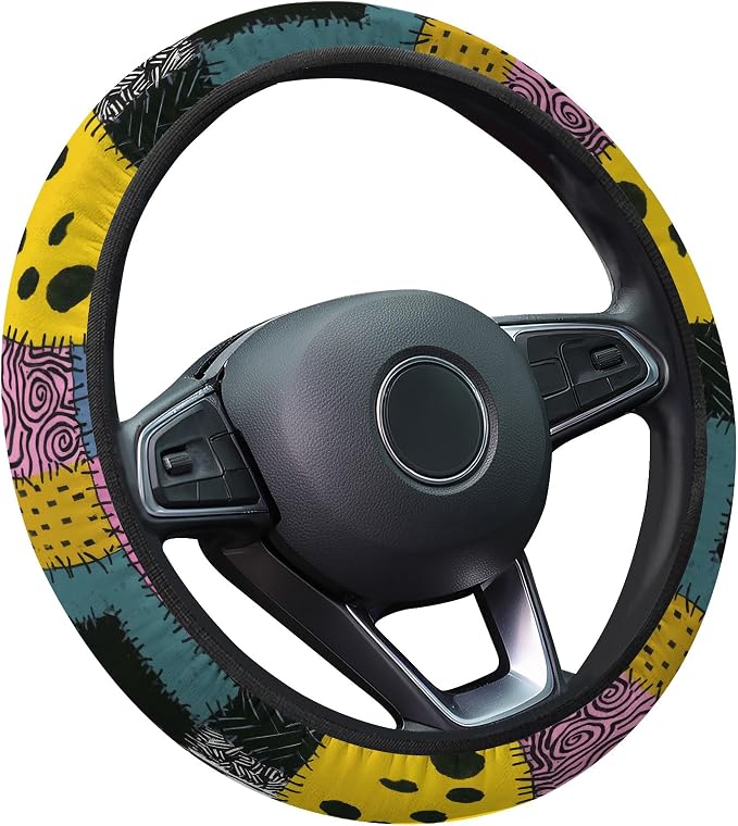 Nightmare Rag Doll Steering Wheel Cover, Non Slip Polyester Car Wheel Protector for Car SUV Truck, Universal 15 Inch