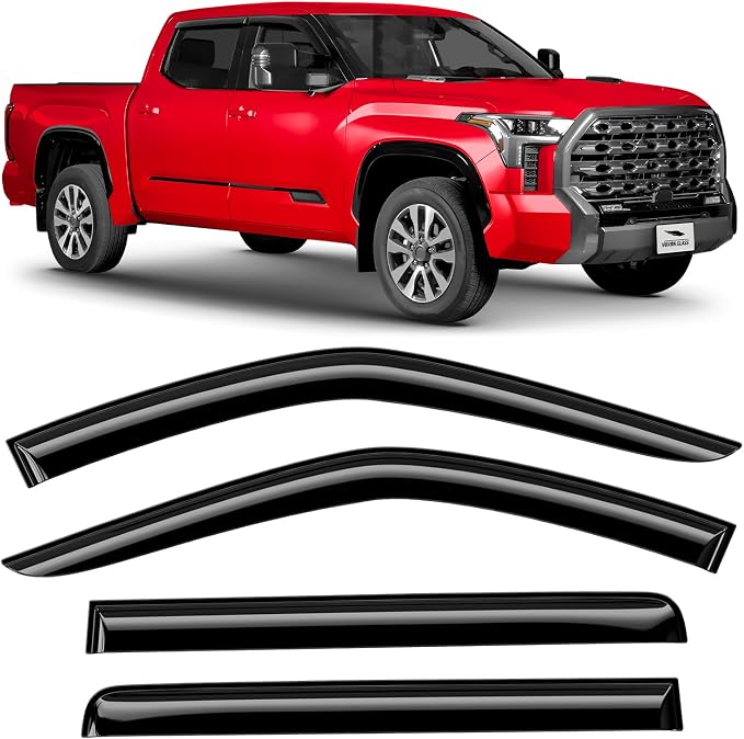 Voron Glass Tape-on Extra Durable Rain Guards for Toyota Tundra 2022-2026 CrewMax, Window Deflectors, Vent Window Visors, 4 Pieces - 100940