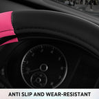 Road Comfort Leather Steering Wheel Cover – Premium Anti-Slip Car Steering Wheel Grip Cover – Universal Fit for 14.5”–15” Cars, Trucks & SUVs - Hotpink
