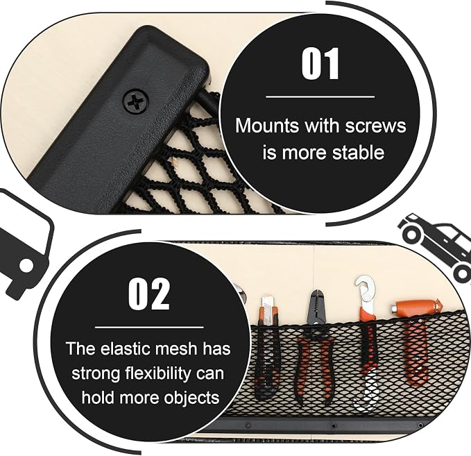 2 Pcs Boat Storage Net Bag, ABS Plastic Car Framed Mesh Net Holder, Phone & Cargo Organizer with Screws for Auto, Rv, Boat, Pontoon, Truck Pocket Storage (32 x 8 Inch)