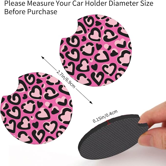 Pink Leopard Pattern Steering Wheel Cover 15 Inch Cheetah Steering Wheel Cover Anti-Slip Universal Pink Leopard 2 Pcs Car Interior Cup Holder Pad for Men Women