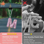 Bling Pink Car Accessories for Women Letter Charm, Rainbow Color Rear View Mirror Cute Crystal Pendant Car Decorations, Lucky Gifts Girly Diamond Rhinestone Charm Letter M
