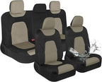 Waterproof Car Seat Covers Full Set – Black & Beige Seat Covers for Car Front & 60/40 Split Back Bench - Carseat Cover for Trucks, SUV - Universal Fit for Most Regular Size Vehicles