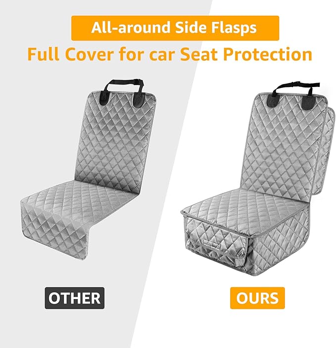 Waterproof Front Seat Car Cover 2 Pack, Full Protection Dog Car Seat Cover with Side Flaps, Nonslip Scratchproof Captain Chair Seat Cover Fits for Cars, Trucks, SUVs, Jeep, Gray (Gray)