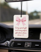 Coquette Pink Bow Christian Car Air Freshener 4 Pcs Coconut Scented, Girly Religious Car Accessories Mirror Decor for Women, Cute Scripture Hanging Air Freshener for Cars Closet Drawer Books