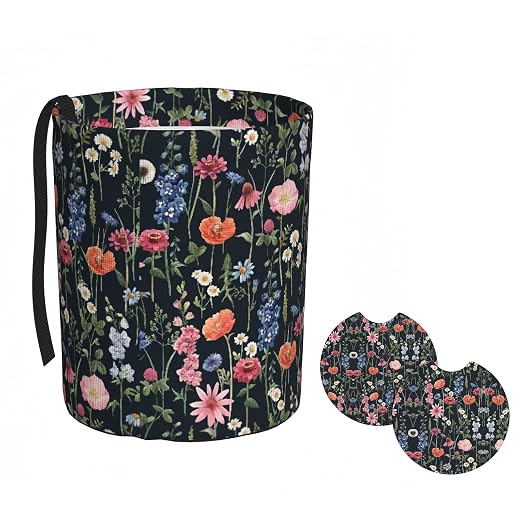 Car Trash Bag Wildflower Floral Hanging Back of Seat Car Portable Trash Bag Wildflower Floral Waterproof One-Handed Portable Strap Drawstring Garbage Bags 2 Pieces Car Coasters