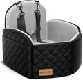 Dog Car Seat for Small/Medium Dogs, Memory Foam Puppy Car Seat Elevated Dog Booster Seat Up to 35 lbs, Fully Detachable Washable, Travel Safety Pet Seat with Storage Pockets (Black/Grey)