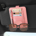 Sunglass Holder for Car Visor, Multi-Pocket Leather Car Sun Visor Organizer with Ticket Pens Card Clip, Sunglasses Holders,Suitable for All Size Eyeglasses,Car Accessories Keep Tidy (Pink)
