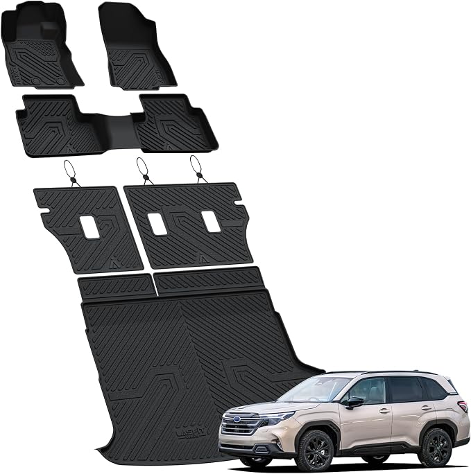 Floor Mats & Backrest & Cargo Mats for Subaru Forester 2026 2025 (Fit Hybrid, Not for Gas), All Weather TPE Custom Fit Easy Clean for Forester Hybrid 2025 2026 Car Accessories Trunk Liners