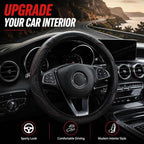 Car Steering Wheel Cover 15 inch, Microfiber PU Leather Elastic Steering Wheel Protector, Anti-Slip Breathable Car Interior Accessories for Most Cars (Black)