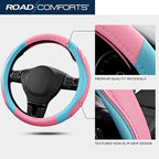 Car Steering Wheel Cover - Microfiber Leather Steering Wheel Wrap Sports 14.5-15 Inch Steering Wheel Cover Non-Slip for Men Women Pink & Blue Color