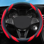 Concave Convex Massage Black Red Microfiber Leather Steering Wheel Cover, 14.5-15 Inch Non-Slip Breathable Microfiber Car Steering Wheel Protector