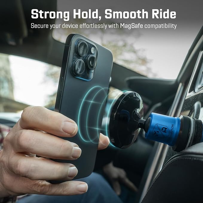 MobNetic Maxx MS - MagSafe Compatible Car Phone Mount w/ 90º Tilt, 360º Rotation & Durable Aluminum Build, Magnetic Holder for iPhone & Android Devices, USA Assembled - Blue