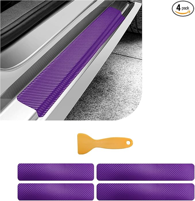 4 PCS Car Door Sill Protector, 3D Carbon Fiber Auto Door Entry Edge Guard Protection Trim, Anti-Scratch Threshold Cover Strips, Sill Protection Sticker for Car SUV Truck (Purple)
