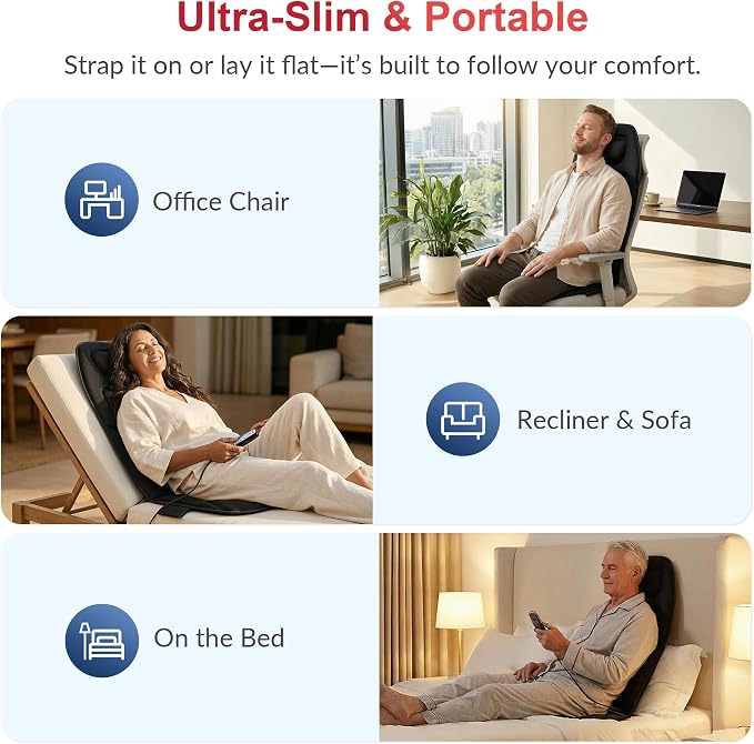 2026 Graphene Heated Chair Massager Pad – 4900 RPM Vibration Motor, Full Back Massage Seat Cushion for Office Chair & Recliner, for Dad Men