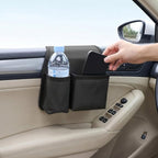 Car Window Armrest Storage Box, Comfortable Leather Vehicle Door Side Arm Rest Pad Organizer Bag, Multi-Function Automotive Window Armrest Storage Pocket, Universal for SUV Van Truck (Black)