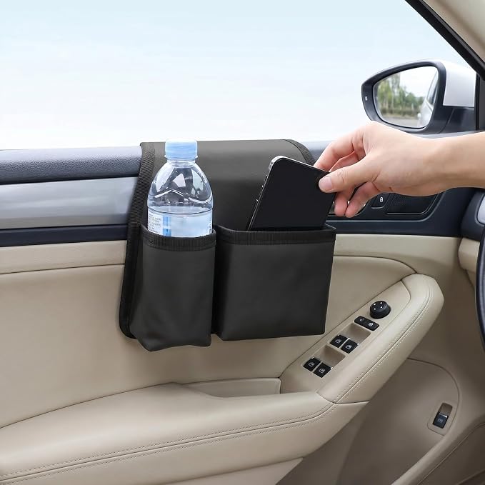 Car Window Armrest Storage Box, Comfortable Leather Vehicle Door Side Arm Rest Pad Organizer Bag, Multi-Function Automotive Window Armrest Storage Pocket, Universal for SUV Van Truck (Black)