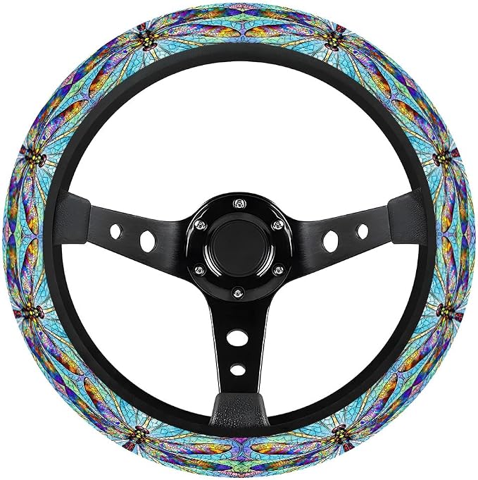 Dragonfly Steering Wheel Cover, Non Slip Polyester Car Wheel Protector for Car SUV Truck, Universal 15 Inch