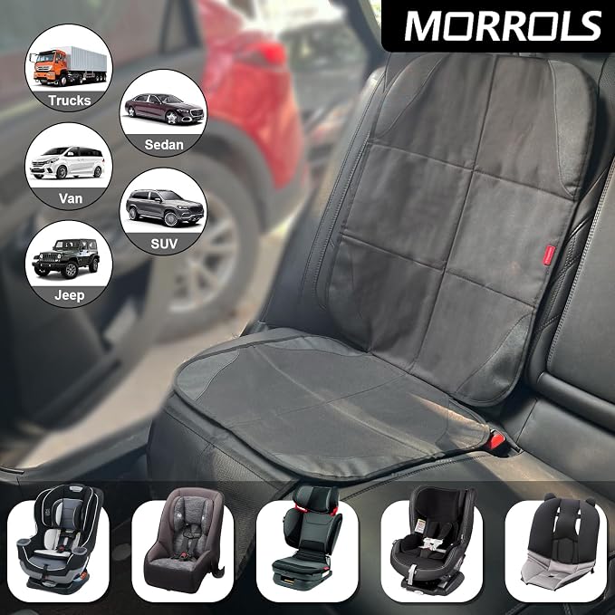 Car Seat Protector for Child Seats,1 Pack Car Seat Cushion,Waterproof Fabric Car Seat Covers for Non-Slip Backing Mesh Pockets for Baby,Pet,SUV, Sedan and Trunk(Black)