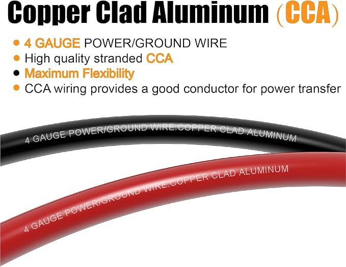 4 Gauge Wire (25Feet Black+25Feet Red) Copper Clad Aluminum CCA - Primary Automotive Power Inverter Wire,20PCS Lugs Terminal Connectors,20PCS Heat Shrink Tubing for Car Audio