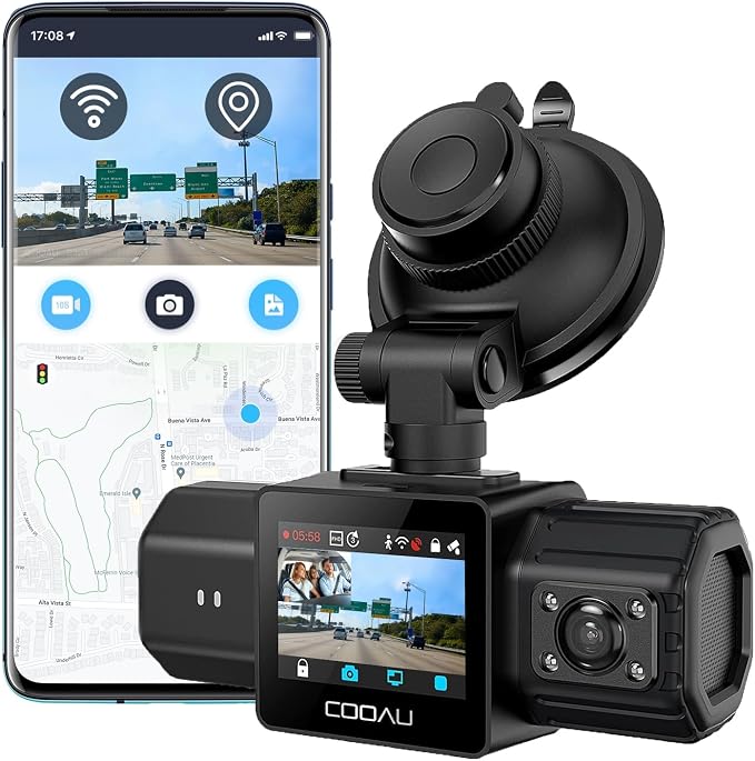 Dual Dash Cam 2.5K+1080P, Dash Cam Front and Inside, Built-in GPS and WI-FI, Dash Camera for Cars, Perfect for Uber and Taxi Drivers, Night Vision, Accident Record, 24Hr Parking Mode