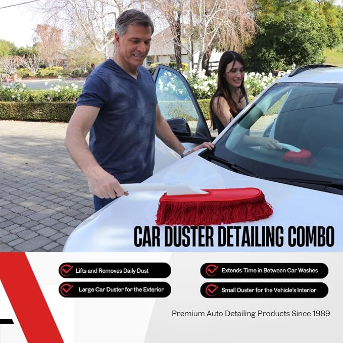 The Original California Car Duster Detailing Kit with Plastic Handle, Model Number: 62445, Red