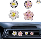 4PCS Cute Car Vent Clips Flower | Air Vent Clips Hawaiian Hibiscus and Cherry Blossom Car Accessories Aesthetic Interior Decor for Women Peach Blossom, Pink
