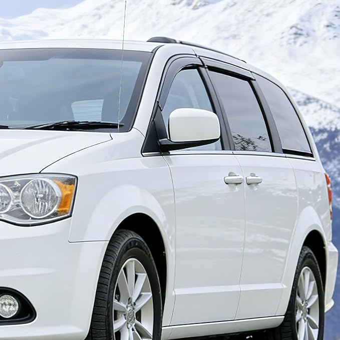 Window Visors for Dodge Grand Caravan 2008-2020, Chrysler Town & Country 2008-2016, VW Routan 2009-2012, Tape-On Rain Guards Outside Mount Vent Visors Window Deflectors Smoke Tint, 4PCS