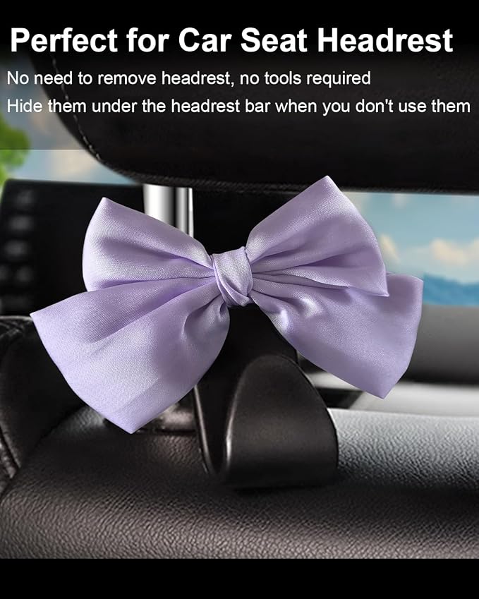 2 Pack Car Purse Holder for Handbags and Bags, Headrest Back Seat Hooks for Cars, Car Bag Hanger for Groceries, Coats, Umbrellas and Daily Essentials, Bow-Shaped Car Interior Organizer (Taro purple)
